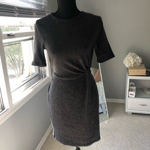 Gray Knot Front Sweater Dress